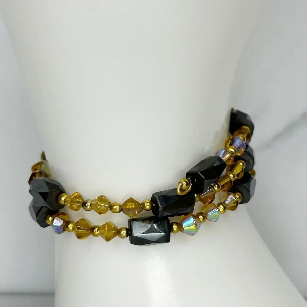 Iridescent and Yellow Beaded Magnetic Wrap Bracelet